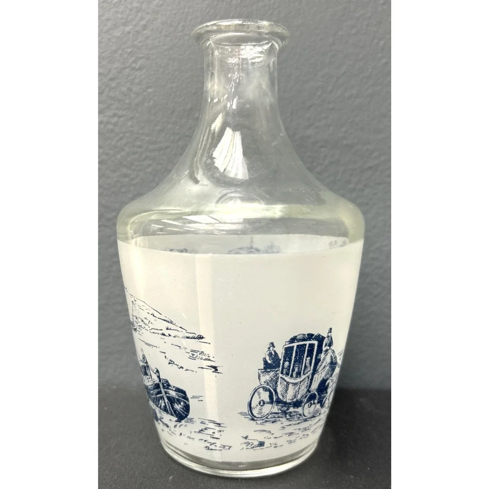 Vintage 1950’s French Decanter Bottle Vase Missing Stopper Nautical Horse Buggy